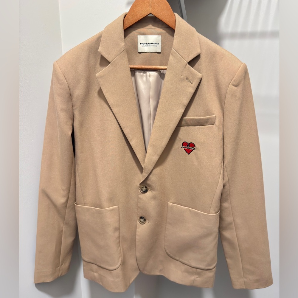 Tan Blazer with Heart Embroidery